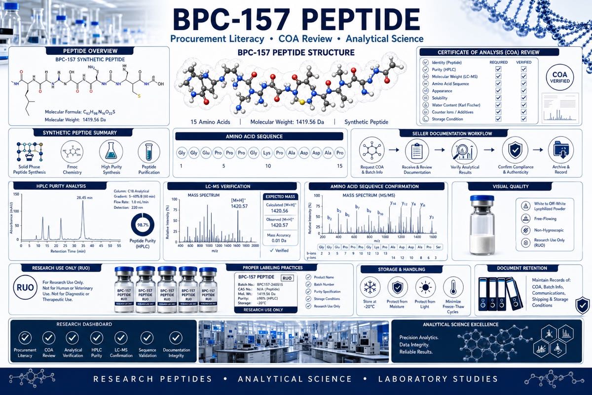 BPC-157 research peptide analytical science dashboard